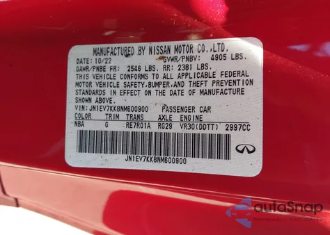 2022 Infiniti Q60 Luxe z USA, uszkodzony, nr VIN JN1EV7KK8NM600900